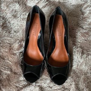 Schutz patent leather peep toe heels, Size 5